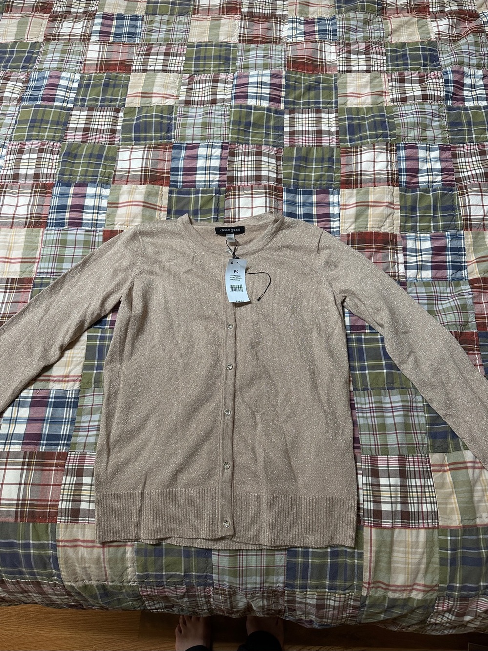 Cable & Gauge womens Metallic Beige Button-Front Cardigan